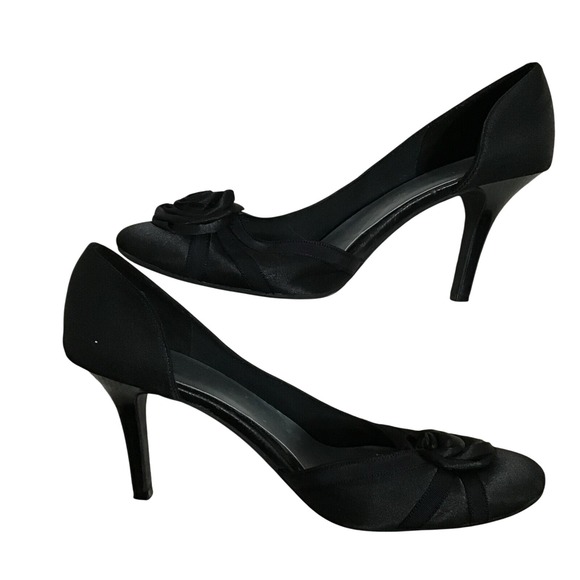 Fioni Womens Solid Black Slip On Cut Out Round Toe Stiletto Heeled‎ Pumps Size 9 - Picture 2 of 8